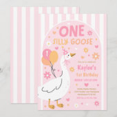 One Silly Goose 1st Birthday Party Spring Birthday 招待状 (正面/裏面)