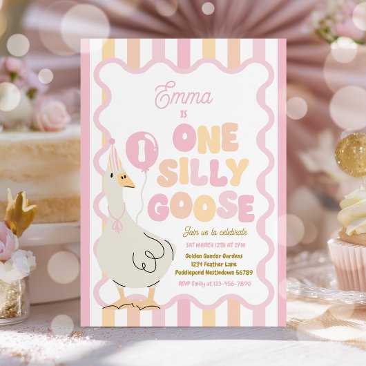 One Silly Goose 1st Birthday Party Spring Birthday 招待状