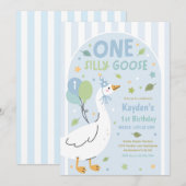 One Silly Goose 1st Birthday Party Spring Birthday 招待状 (正面/裏面)