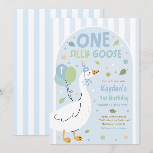 One Silly Goose 1st Birthday Party Spring Birthday 招待状 (正面/裏面)