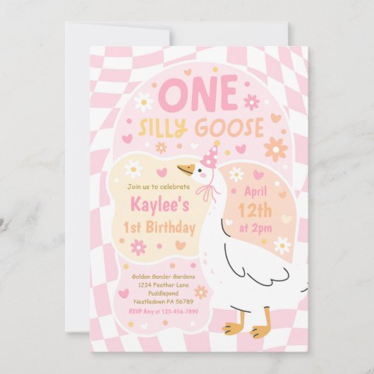One Silly Goose 1st Birthday Party Spring Birthday 招待状 (正面)