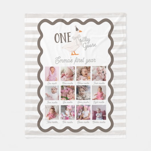 One Silly Goose 1st Birthday Photo Sign フリースブランケット (正面)