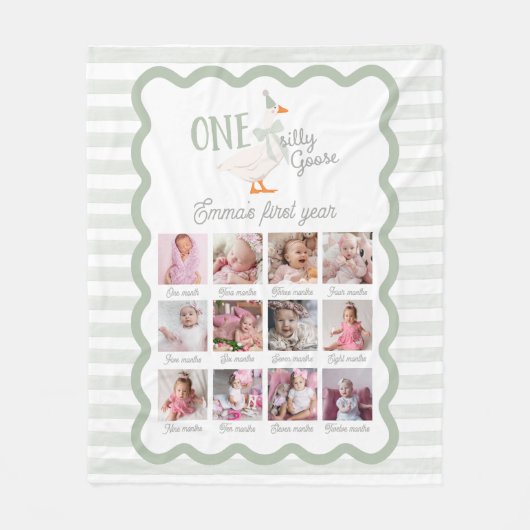 One Silly Goose 1st Birthday Photo Sign フリースブランケット (正面)