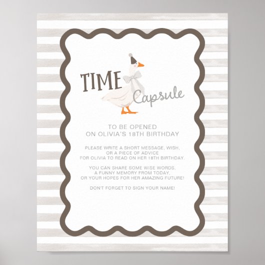 One Silly Goose 1st Birthday Time Capsule Sign ポスター (正面)