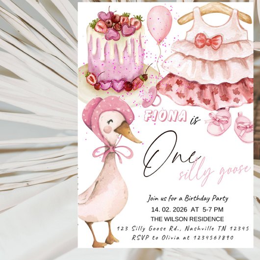 One Silly Goose 1st Birthday- Valentine Baby Girl 招待状