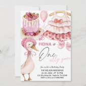 One Silly Goose 1st Birthday- Valentine Baby Girl 招待状 (正面)