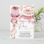 One Silly Goose 1st Birthday- Valentine Baby Girl 招待状 (スタンド正面)