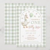 One Silly Goose 1st First Birthday Party 招待状 (正面/裏面)