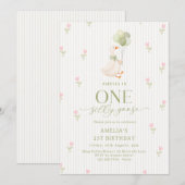 One Silly Goose Balloons Floral 1st Birthday 招待状 (正面/裏面)