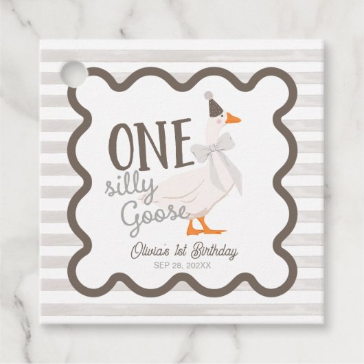 One Silly Goose Beige Bow 1st Birthday フェイバータグ (正面)