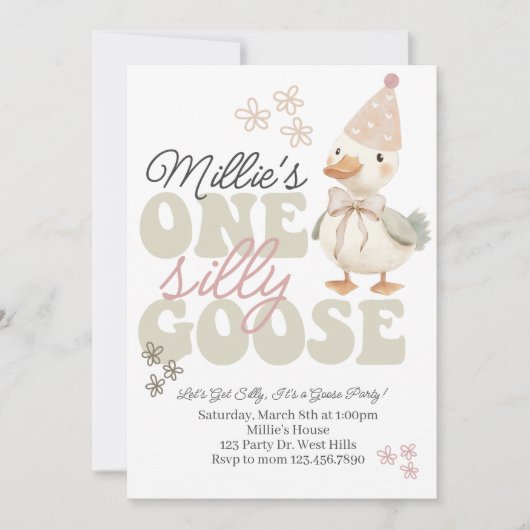 One Silly Goose Birthday Invitation – Boho Goose  招待状 (正面)