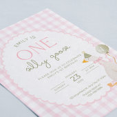 One Silly Goose Birthday Invite Pink Gingham 招待状