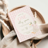 One Silly Goose Birthday Invite Pink Gingham 招待状
