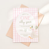 One Silly Goose Birthday Invite Pink Gingham 招待状
