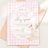 One Silly Goose Birthday Invite Pink Gingham First 招待状