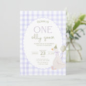 One Silly Goose Birthday Invite Purple Gingham 招待状 (スタンド正面)