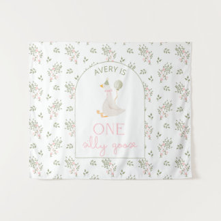 One Silly Goose Birthday Personalized Banner 1st  タペストリー
