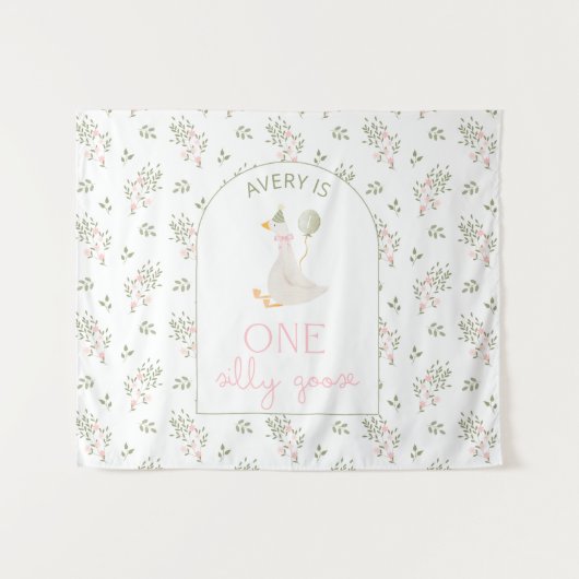 One Silly Goose Birthday Personalized Banner 1st  タペストリー (正面(横))