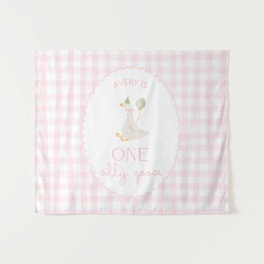 One Silly Goose Birthday Personalized Banner 1st タペストリー (正面(横))