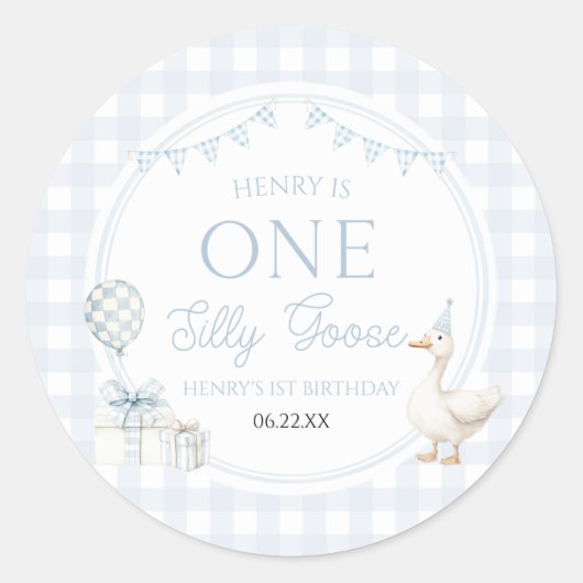 ONE Silly Goose Blue 1st Birthday Party ラウンドシール (正面)