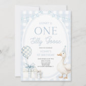 ONE Silly Goose Blue 1st Birthday Party 招待状 (正面)