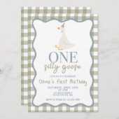 One Silly Goose blue and green 招待状 (正面/裏面)