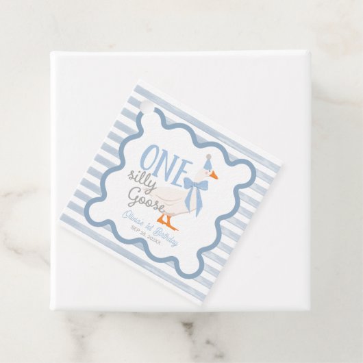 One Silly Goose Blue Bow 1st Birthday フェイバータグ (インサイチュ)