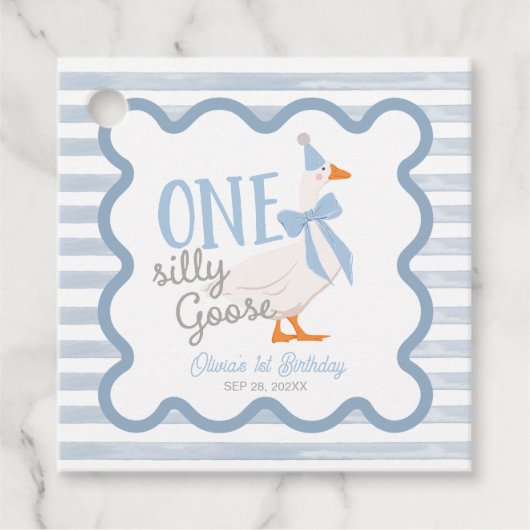 One Silly Goose Blue Bow 1st Birthday フェイバータグ (正面)