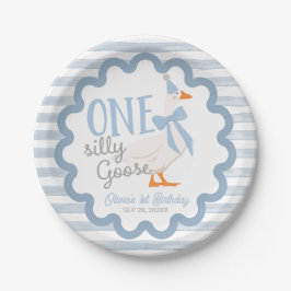 One Silly Goose Blue Bow 1st Birthday ペーパープレート