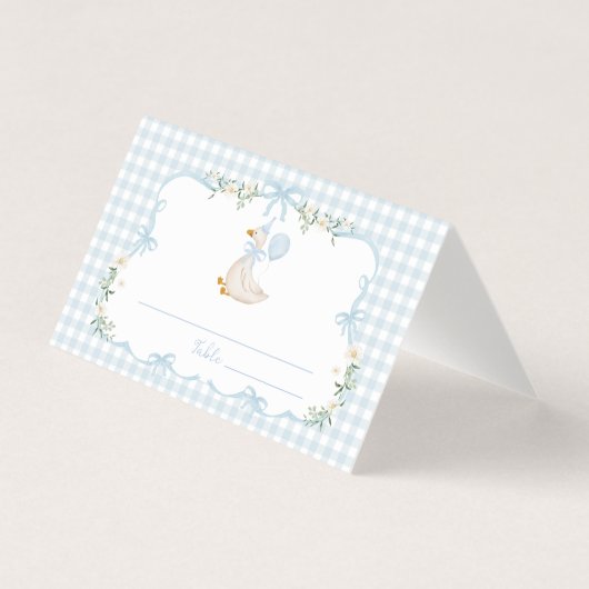 One Silly Goose Blue Bow Birthday Place Cards (正面)