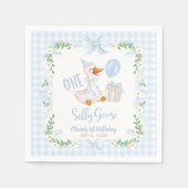One Silly Goose Blue Bow Floral 1st Birthday スタンダードカクテルナプキン (正面)