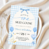 One Silly Goose Blue Bow Gingham 1st Birthday 招待状