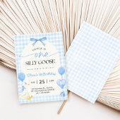 One Silly Goose Blue Bow Gingham 1st Birthday 招待状