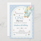One Silly Goose Blue Boy 1st Birthday 招待状 (正面/裏面)