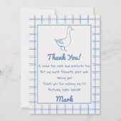 One Silly Goose Blue Drawn 1st Birthday Thank You サンキューカード (正面)