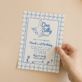 One Silly Goose Blue Drawn 1st Boy Birthday  招待状