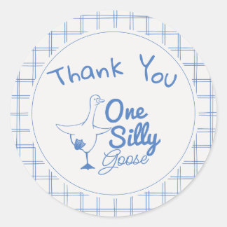 One Silly Goose Blue Drawn Thank You 1st Birthday ラウンドシール