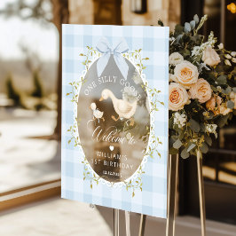 One Silly Goose Blue Gingham Birthday Welcome アクリルサイン