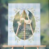 One Silly Goose Blue Gingham Birthday Welcome アクリルサイン (ニュートラル)