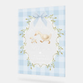One Silly Goose Blue Gingham Birthday Welcome アクリルサイン (傾斜)