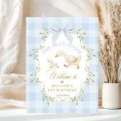 One Silly Goose Blue Gingham Birthday Welcome ポスター