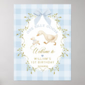 One Silly Goose Blue Gingham Birthday Welcome ポスター (正面)