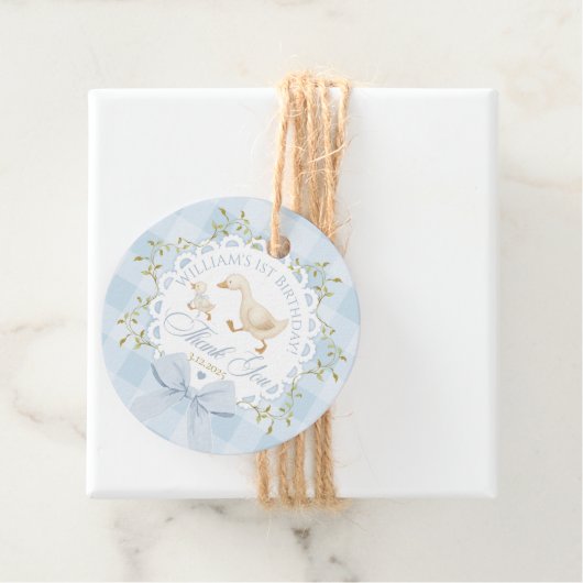 One Silly Goose Blue Gingham Bow Thank you フェイバータグ (インサイチュ)