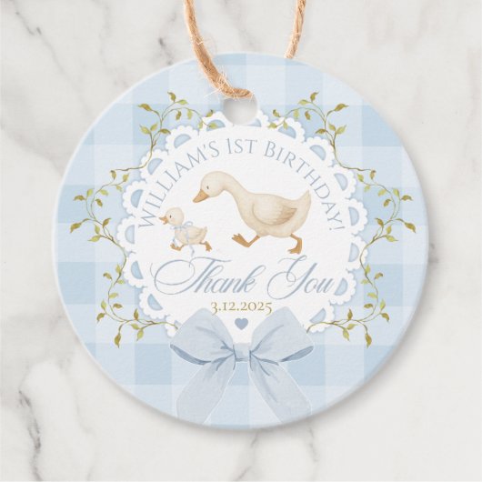 One Silly Goose Blue Gingham Bow Thank you フェイバータグ (正面)