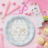 One Silly Goose Blue Gingham Boy 1st Birthday ペーパープレート (パーティー)