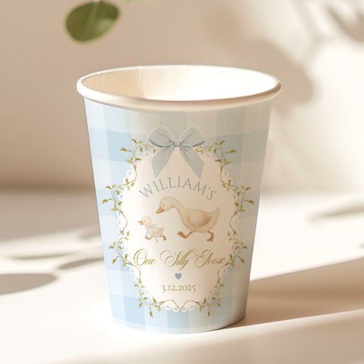 One Silly Goose Blue Gingham Boy 1st Birthday 紙コップ