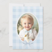 One Silly Goose Blue Gingham Photo 1st Birthday 招待状 (裏面)