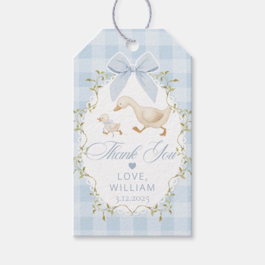 One Silly Goose Blue Gingham Thank you ギフトタグ (正面)