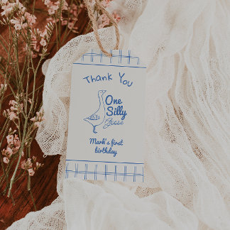 One Silly Goose Blue Hand Drawn 1st Boy Birthday ギフトタグ