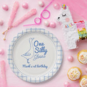 One Silly Goose Blue Hand Drawn Boy 1st Birthday ペーパープレート (パーティー)